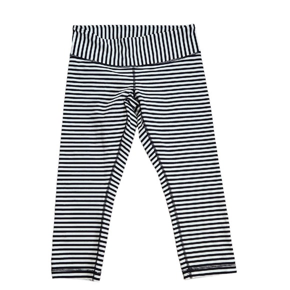 Lululemon Wunder Under Crop II Leggings Size 10 Black White Stripe Bold Narrow
